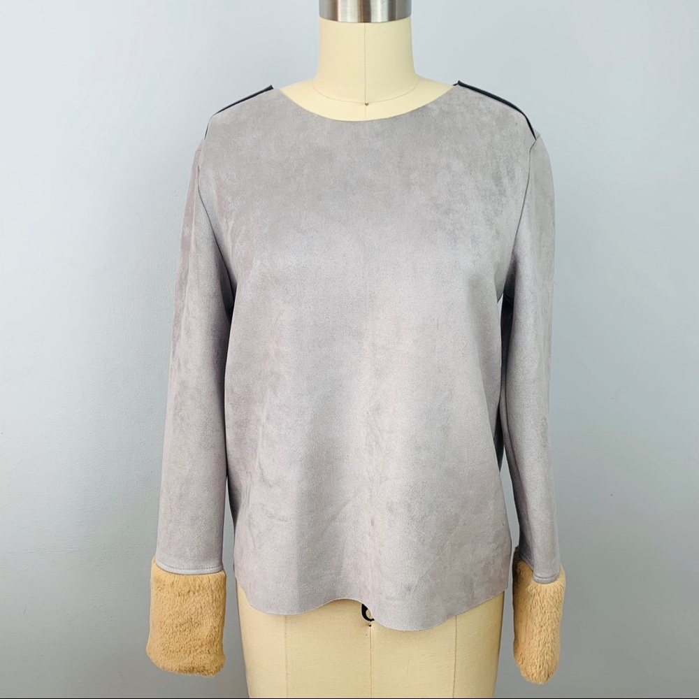 Zara Suede Faux Fur Cuff Top